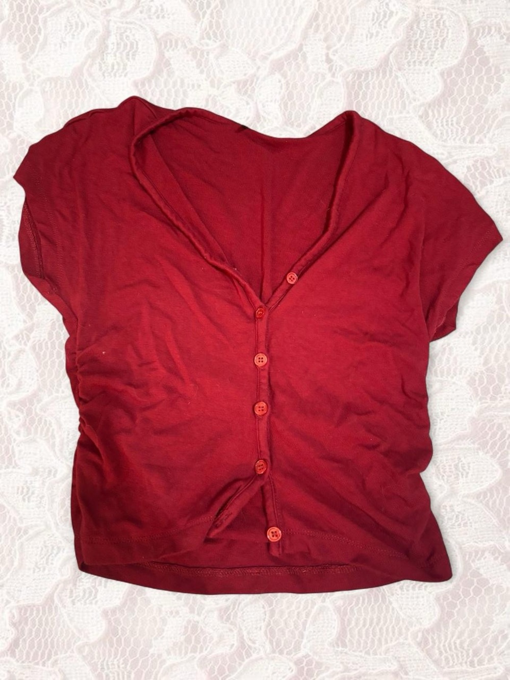Cider Red Short-Sleeve Button-Front Top